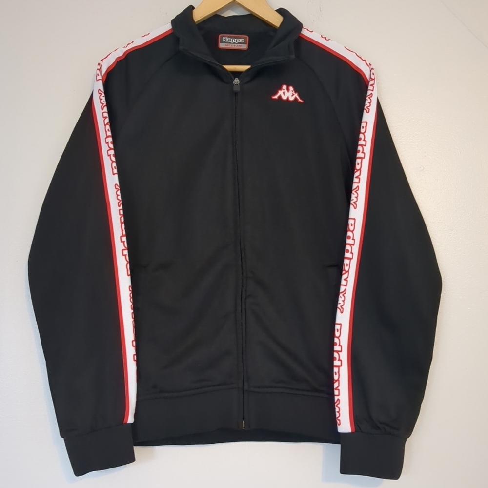 Kappa Track Jacket Mens Medium Black Logo Streetwear Like New Athletic Blokecore